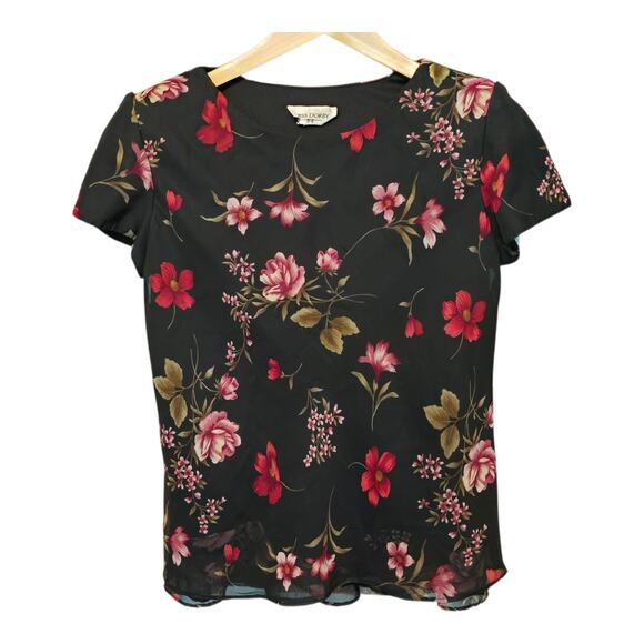 Miss Dorby Vintage Chiffon Dark Floral Top Size 16 Black Whimsigoth Romantic - Picture 1 of 8